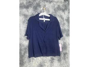 Wild Fable Navy Blue Notch Collar Short Sleeve Sleepwear Top, Size M